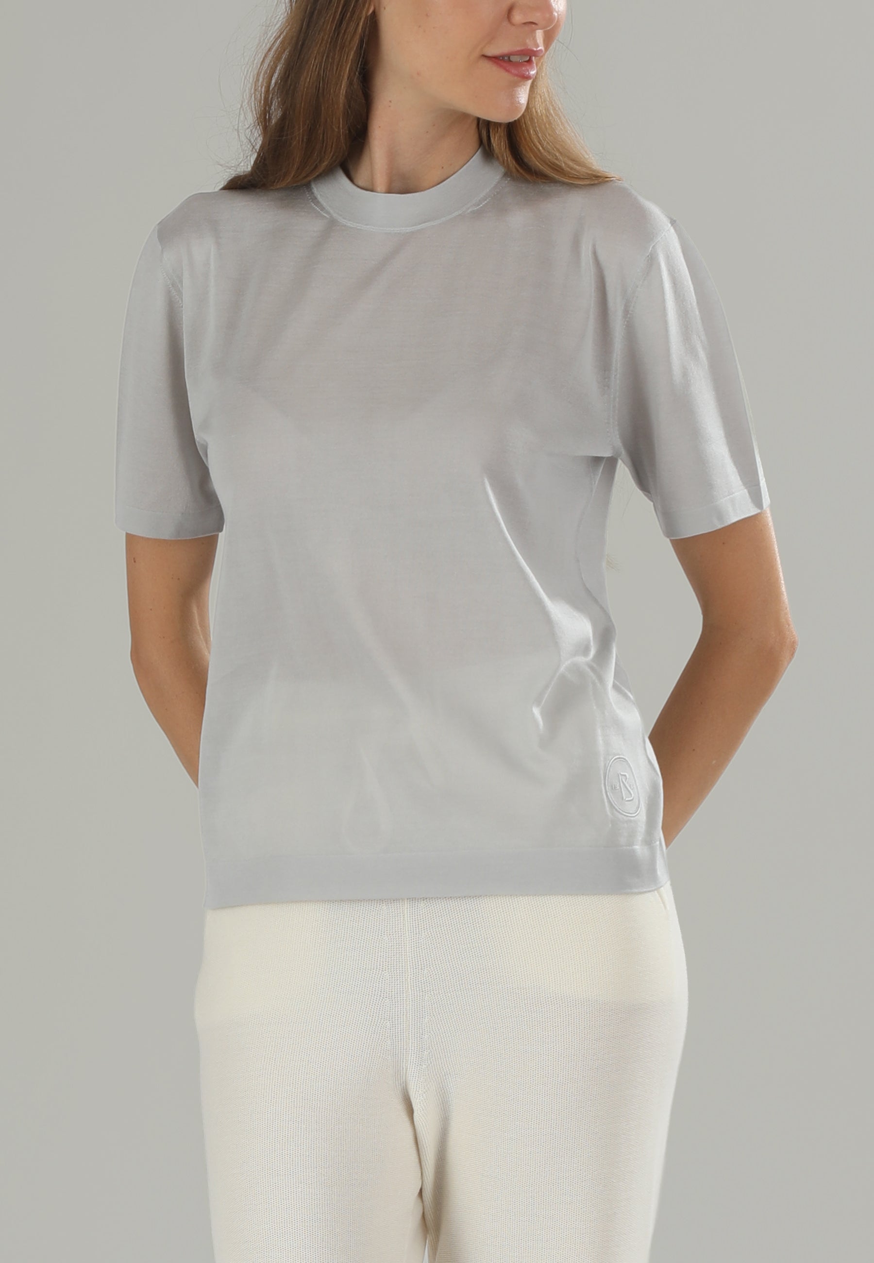 Nuvola T-shirt seta donna perla